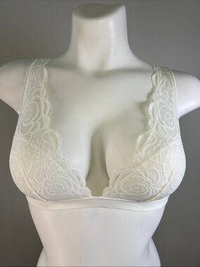 PINK Victoria's Secret Ivory Deep V Lace Plunge Bralette MEDIUM